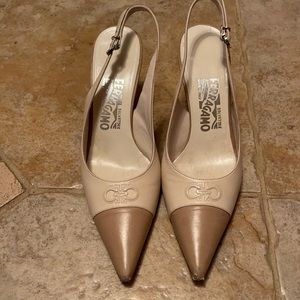 Salvatore Ferragamo Beige/Tan 7AA sling-back